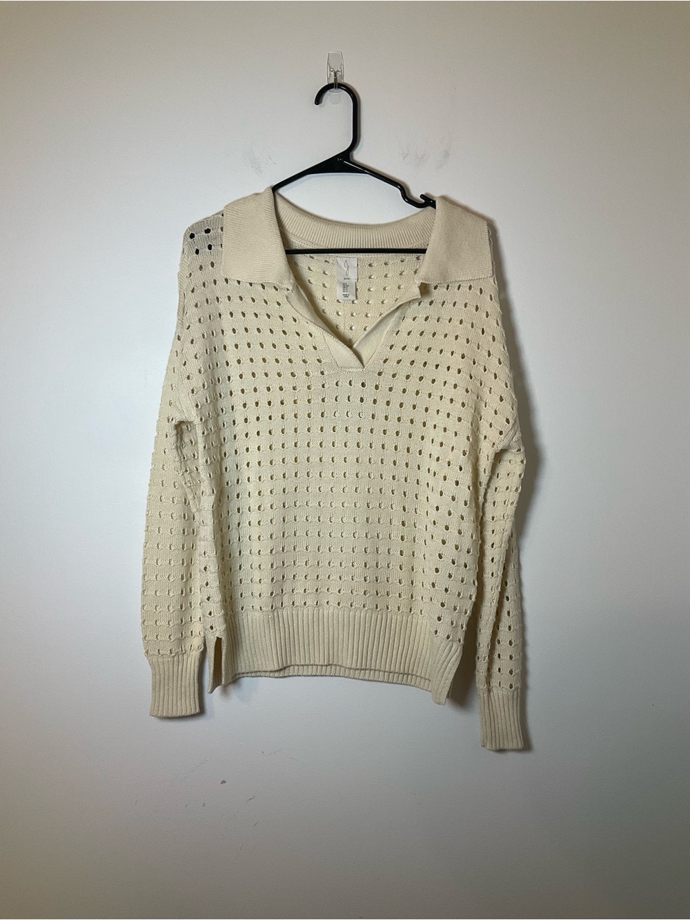 Joie Open Knit Collared Sweater Cream Pullover Size Small
